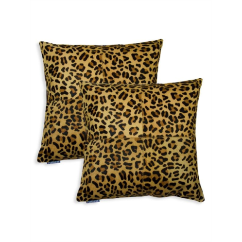 Natural 2-Pack Square Leopard-Print Cowhide Pillow Set