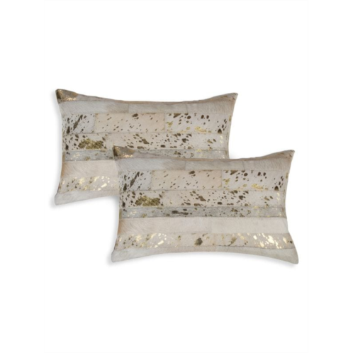Natural 2-Pack Madrid Rectangular Metallic Panel Cowhide Pillow Set
