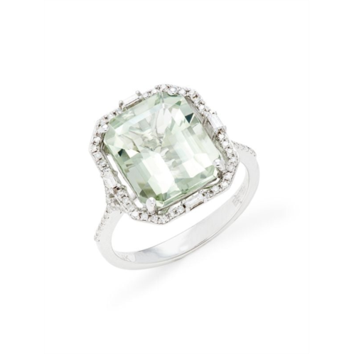 Effy 14K White Gold, Green Amethyst & Diamond Ring/Size 7