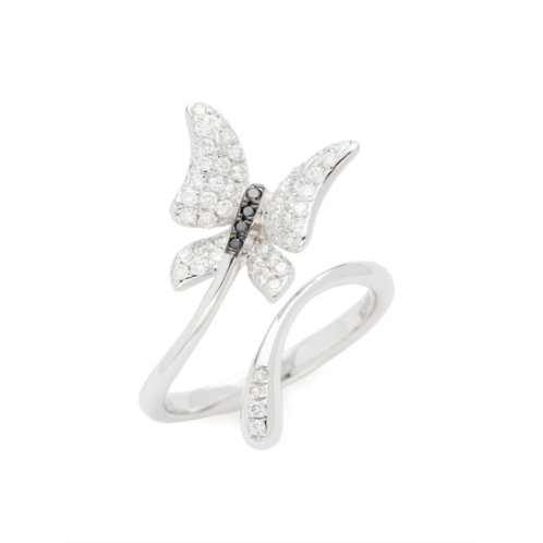 Effy 14K White Gold, White Diamond & Black Diamond Butterfly Ring/Size 7