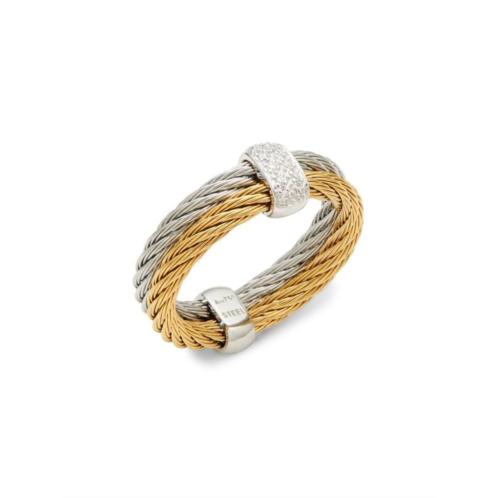 Alor 18K White Gold, Diamond & Stainless Steel Cable Ring