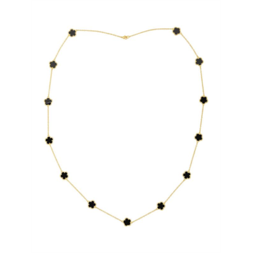 JanKuo 14K Goldplated Onyx Flower Necklace