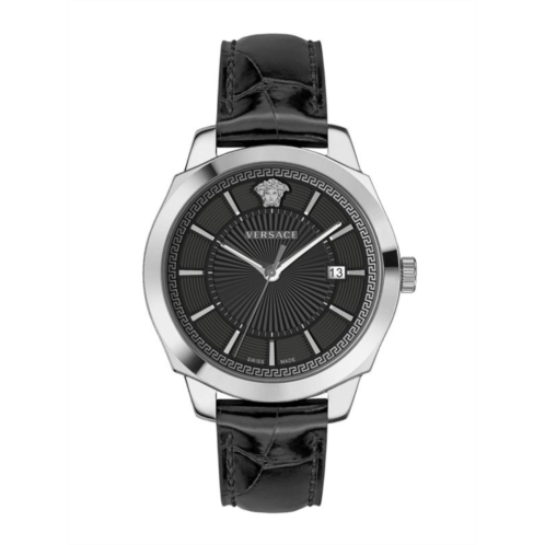 Versace Icon Classic Stainless Steel Leather-Strap Watch