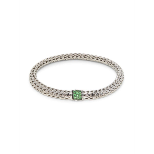 John Hardy Sterling Silver & Tsavorite Braided Chain Bracelet