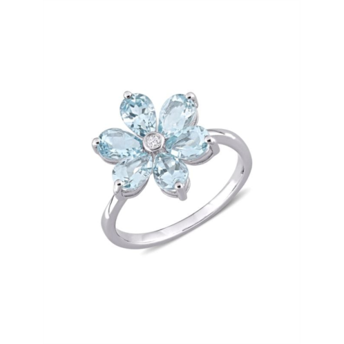 Sonatina 14K White Gold, Aquamarine & Diamond Flower Ring