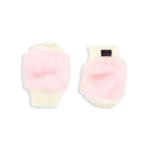 Surell Kids Faux Fur-Trim Fingerless Mittens