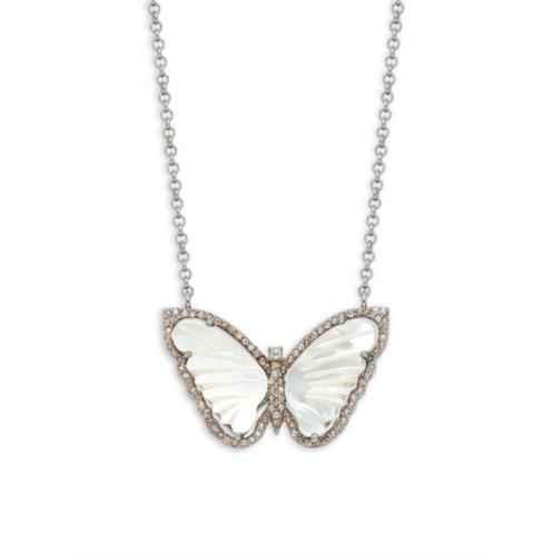 Banji Jewelry Sterling Silver, Mother-Of-Pearl & Diamond Butterfly Pendant Necklace