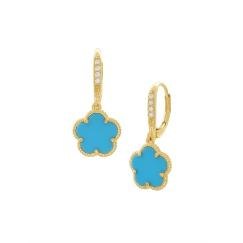 JanKuo Clover 14K Goldplated, Synthetic Turquoise & Cubic Zirconia Drop Earrings