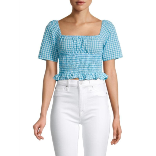 BCBGeneration Checked Smocked Cropped Top