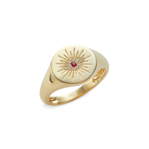 Saks Fifth Avenue 14K Yellow Gold, Ruby & Diamond Evil Eye Signet Ring