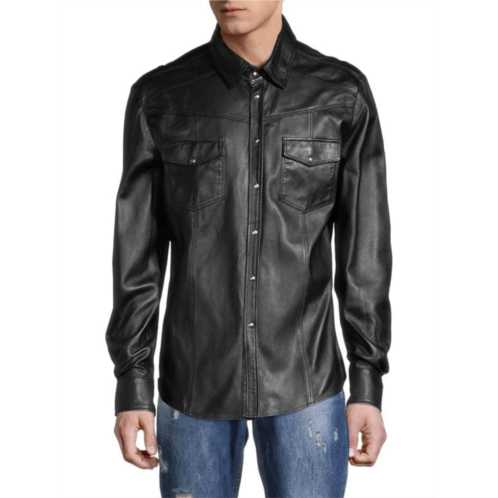 RON TOMSON Snap Front Leather Shirt