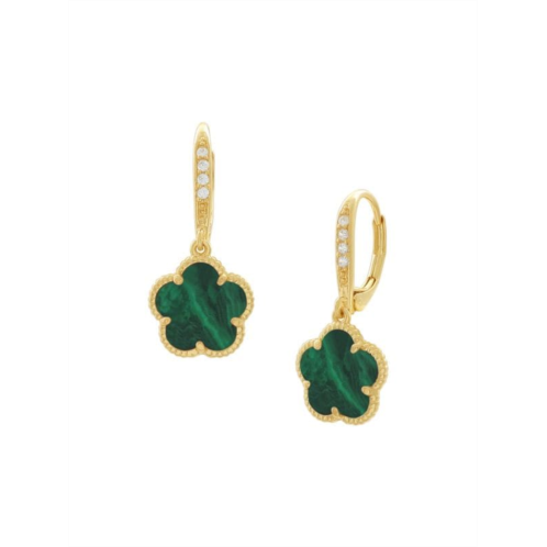 JanKuo Flower 14K Goldplated, Cubic Zirconia & Synthetic Emerald Clover Earrings