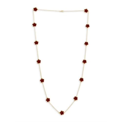 JanKuo Flower 14K Goldplated & Coral Agate Station Necklace