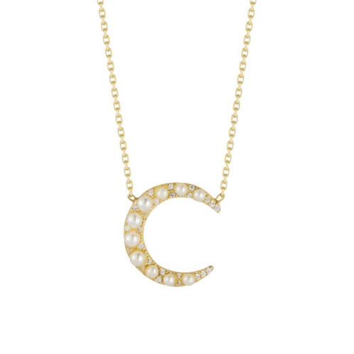 Chloe & Madison 14K Yellow Goldplated Sterling Silver, Cubic Zirconia & Freshwater Pearl Crescent Moon Necklace