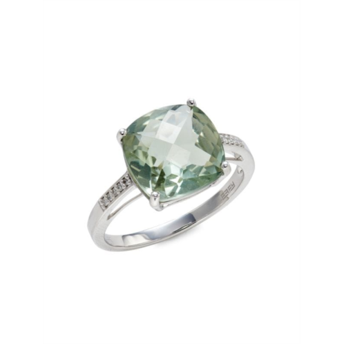 Effy 14K White Gold, Green Amethyst & Diamond Solitaire Ring