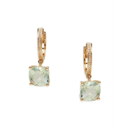 Effy 14K Yellow Gold, Diamond & Green Amethyst Earrings