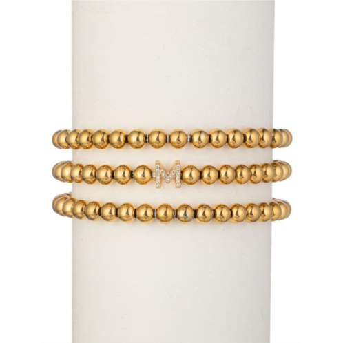 Eye Candy LA Luxe Collection 3-Piece Initial Goldtone Beaded & Cubic Zirconia Bracelet Set
