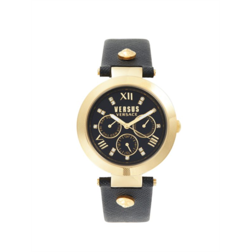 Versus Versace Stainless Steel & Crystal Chronograph Leather Strap Watch