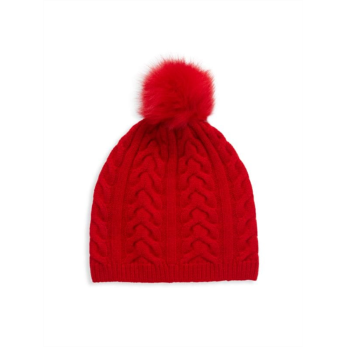 Amicale Shearling Pom Cable Knit Cashmere Beanie