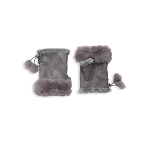 Adrienne Landau Faux Fur-Trim Fingerless Gloves