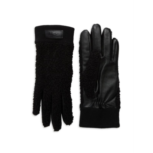 UGG Faux Fur-Lined Leather Gloves