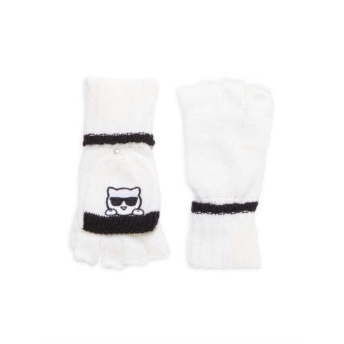 Karl Lagerfeld Paris Embroidered Flip-Top Knit Gloves