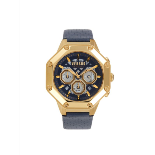 Versus Versace ?Stainless Steel & Leather Strap Octogonal Chronograph Watch