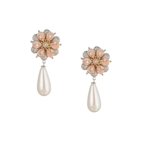 Eye Candy LA Luxe Collection 18K Goldplated, 8MM Shell Pearl & Cubic Zirconia Drop Earrings