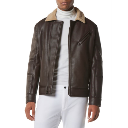 Andrew Marc Maxton Faux Shearling Collar Moto Jacket