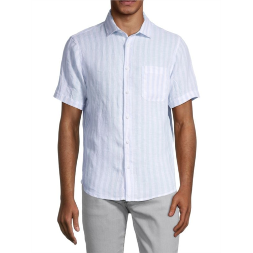 Saks Fifth Avenue Linen Stripe Short-Sleeve Button-Down Shirt