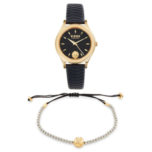 Versus Versace 2-Piece Stainless Steel & Leather Strap Watch & Bolo Bracelet Set