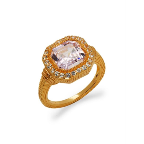 Judith Ripka Goldplated Sterling Silver, Pink Cubic Zirconia & White Sapphire Halo Ring