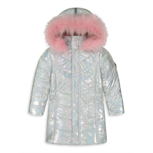 Andy & Evan Little Girls & Girls Faux Fur-Trimmed Iridescent Long Bubble Coat