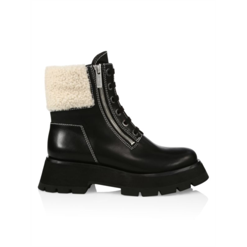3.1 Phillip Lim Kate Zip Lug-Sole Shearling-Trimmed Leather Combat Boots