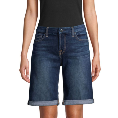 JEN7 Bermuda Rolled-Cuffs Denim Shorts