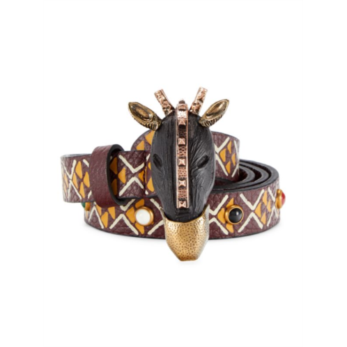 Valentino Garavani Wood & Bronze Sculptural Leather Belt