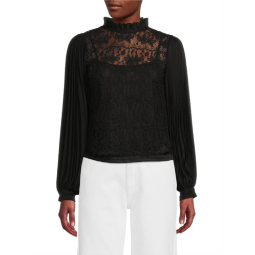 Gracia Pleated Sleeve Lace Blouse