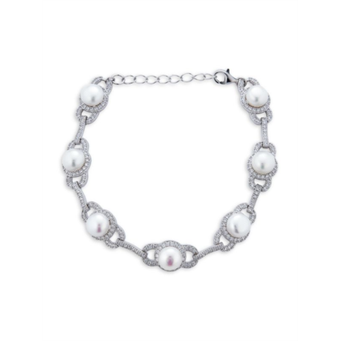 BELPEARL Sterling Silver, Cubic Zirconia & 7-8MM Cultured Freshwater Pearl Bracelet