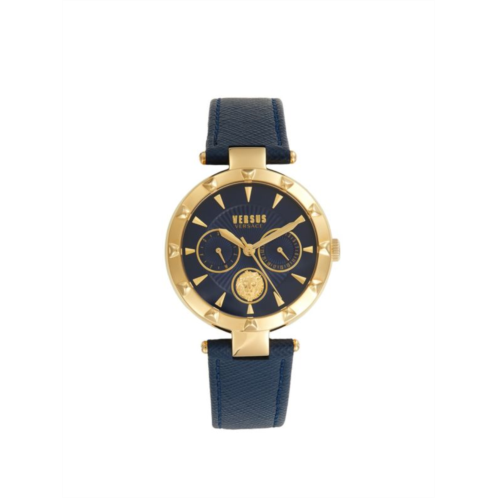 Versus Versace 36MM Yellow Goldtone IP Stainless Steel Chronograph Leather Strap Watch