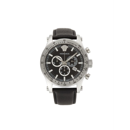 Versace 44MM Chrono Stainless Steel & Leather Strap Watch