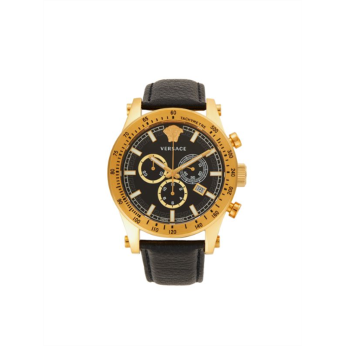 Versace 44MM Goldtone Stainless Steel & Leather Strap Chronograph Watch