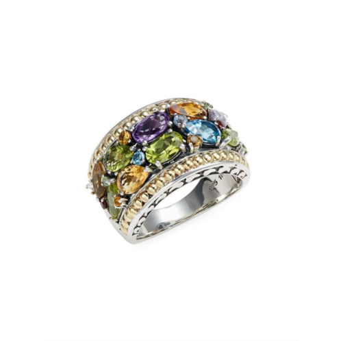 Effy Sterling Silver, 18K Yellow Gold, Amethyst, Blue Topaz & Citrine Ring