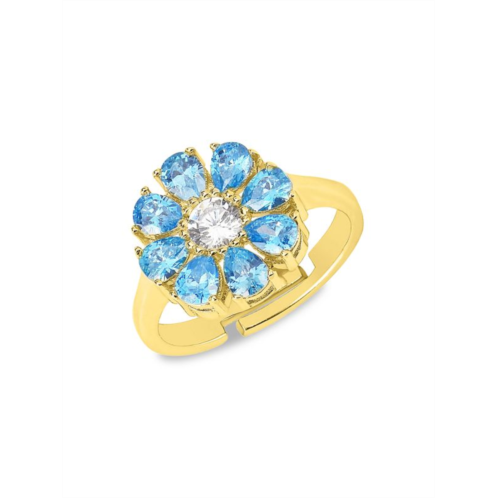 Gabi Rielle Color Forward 14K Gold Vermeil & Aquamarine Teardrop Adjustable Flower Ring