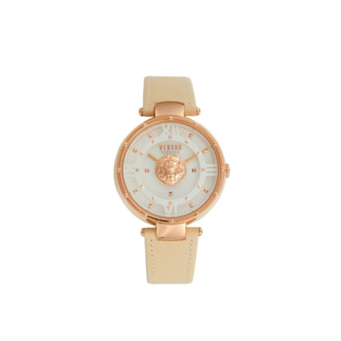 Versus Versace 38MM Rose Goldtone IP Stainless Steel Studded Leather Strap Watch