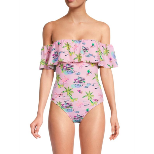 Shade Critters Ruffle Off Shoulder One Piece Swimsuit