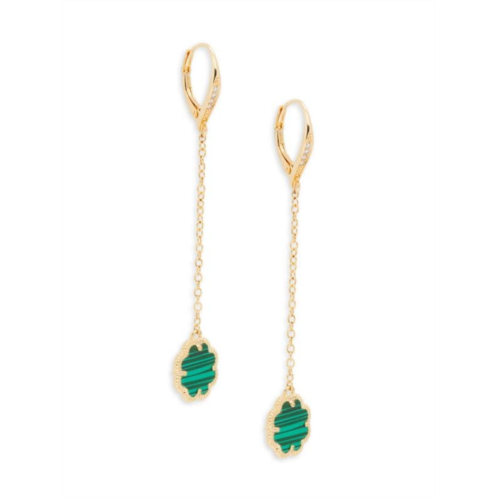 Sterling Forever 14K Goldplated, Malachite & Cubic Zirconia Clover Dangle Earrings