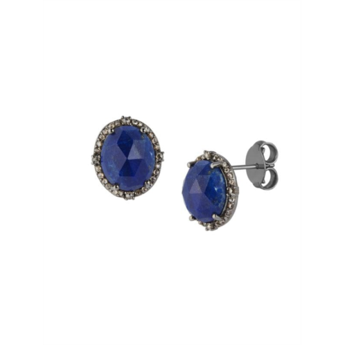 Banji Jewelry Black Rhodium Plated Sterling Silver, Lapis & Brown Diamond Stud Earrings