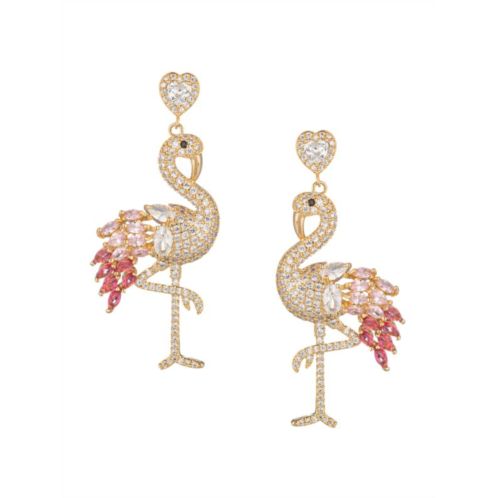 Eye Candy LA The Luxe Goldtone & Cubic Zirconia Heart Flamingo Earrings