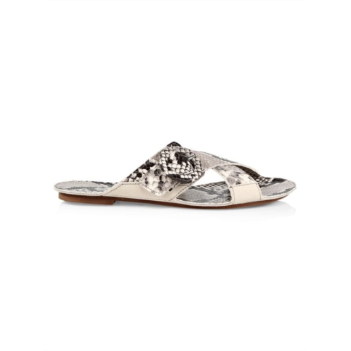 Definery Loop Cross Snakeskin-Embossed Leather Flat Sandals