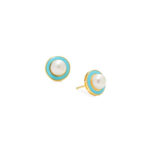 Saks Fifth Avenue Gold Over Silver & 6-6.5MM Round Freshwater Pearl Stud Earrings